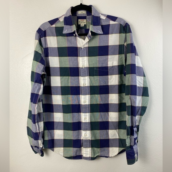 J. Crew Plaid Blue Green White Long Sleeve Button Down Shirt Casual Men’s Medium - Picture 13 of 14